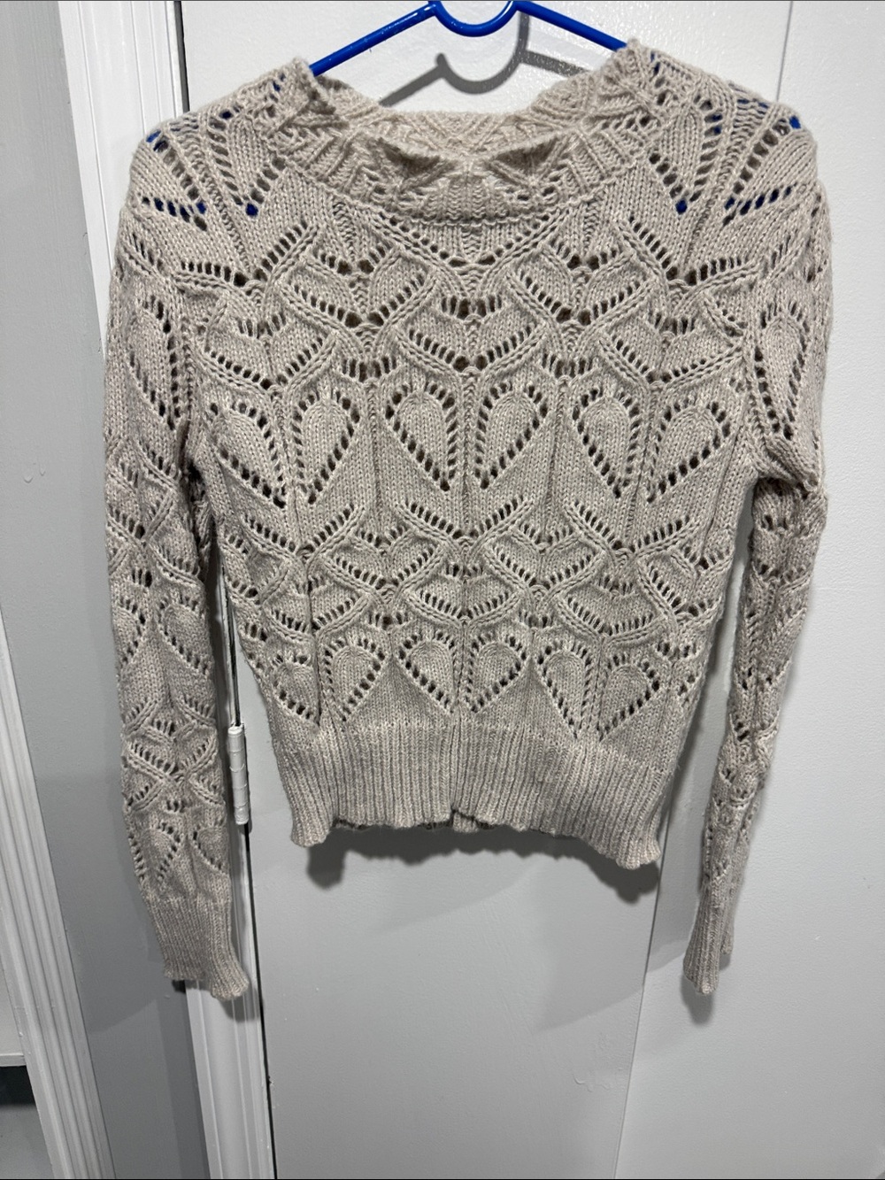 RIHOAS Beige Openwork Crewneck Sweater
